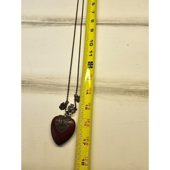Vintage Victorian Style Burgundy red brown Rustic Heart Cookie Lee Necklace - Picture 6 of 6